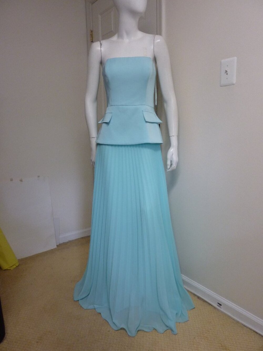 TERANI COUTURE Strapless Pleated Skirt Gown